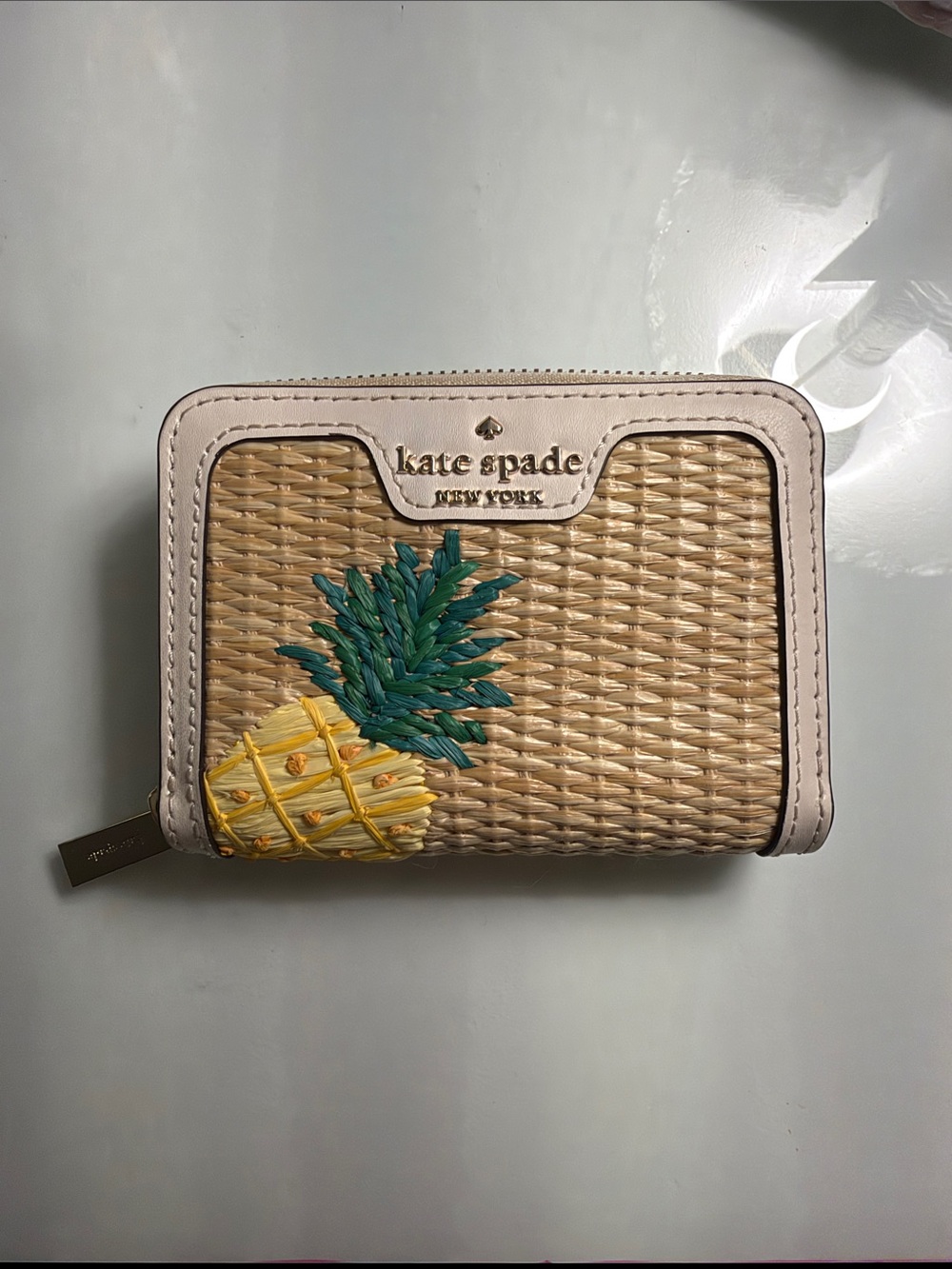 kate spade Woven Pineapple Zip Wallet - Beige, Yellow & Green
